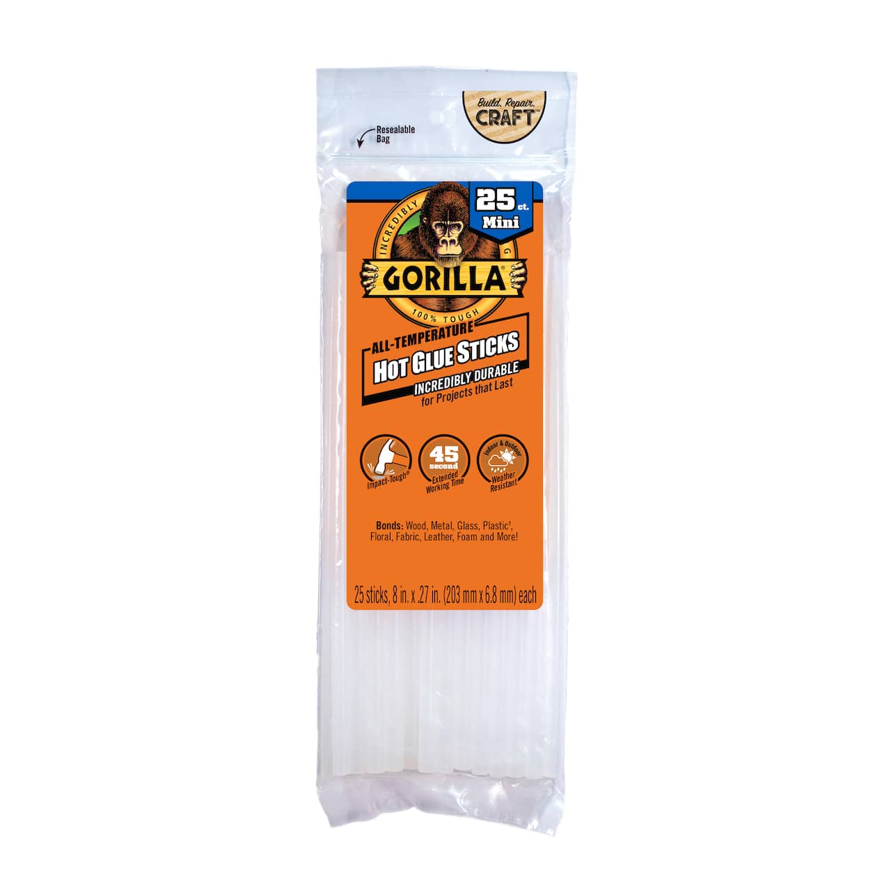 10 Packs: 25 ct. (250 total) Gorilla® 8" All-Temperature Hot Glue Sticks